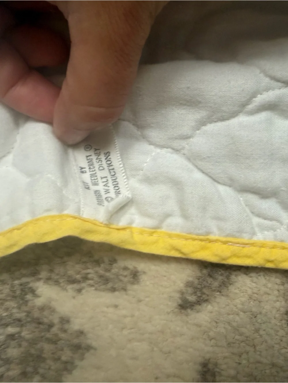 Vintage White Baby Quilt with Yellow Trim featuring Forest Friends